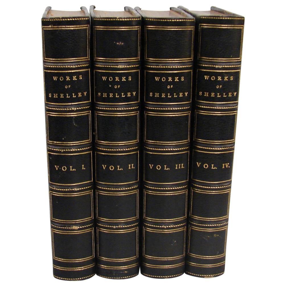 Four Leatherbound Volumes Works of Shelley Published 1894