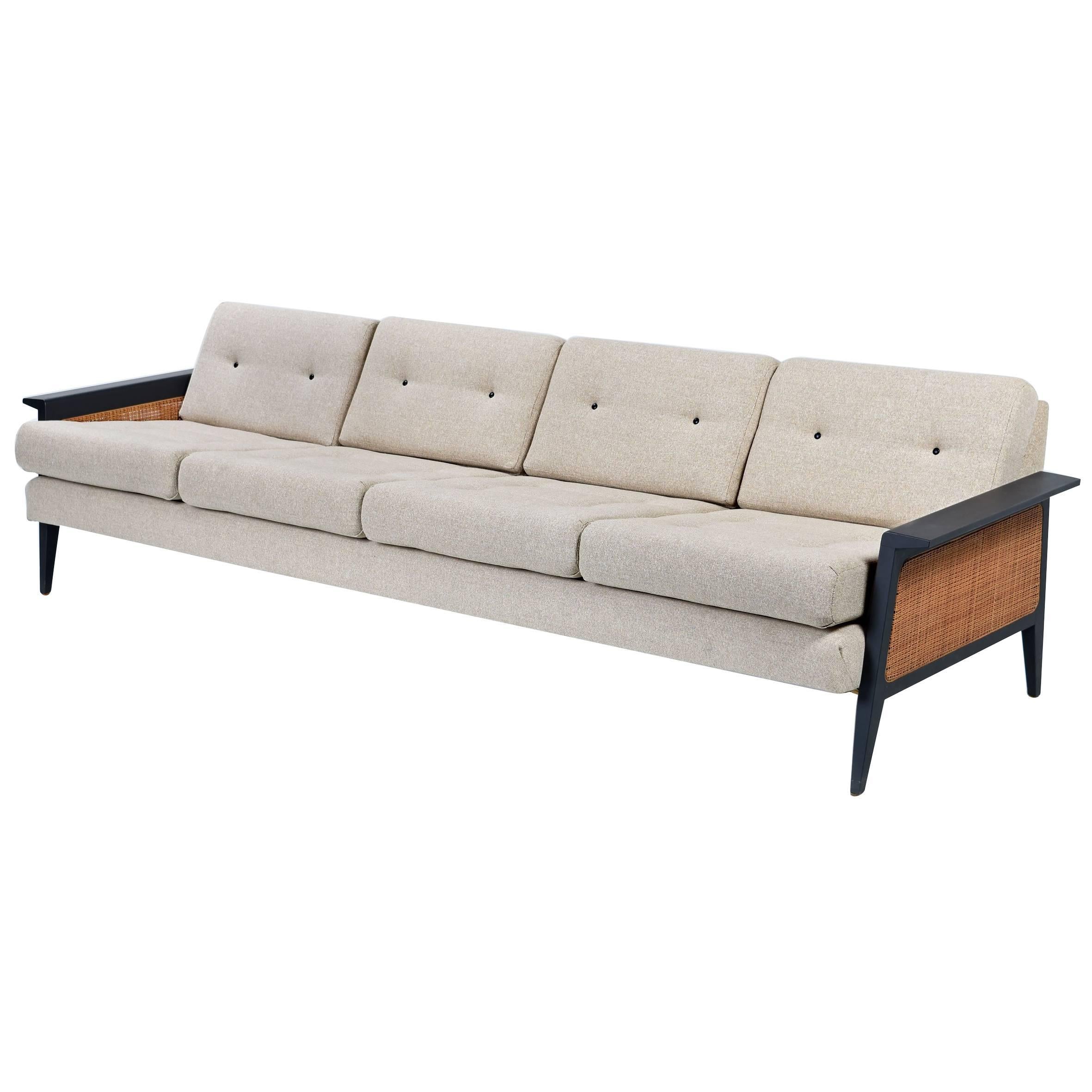Mid-Century Modern Sofa with Caning