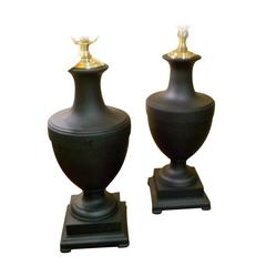 Pair of American Mid Century Black Urn Lamps