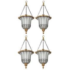 Antique Set of Four Gilt Bronze Beaux-Arts Hanging Lanterns
