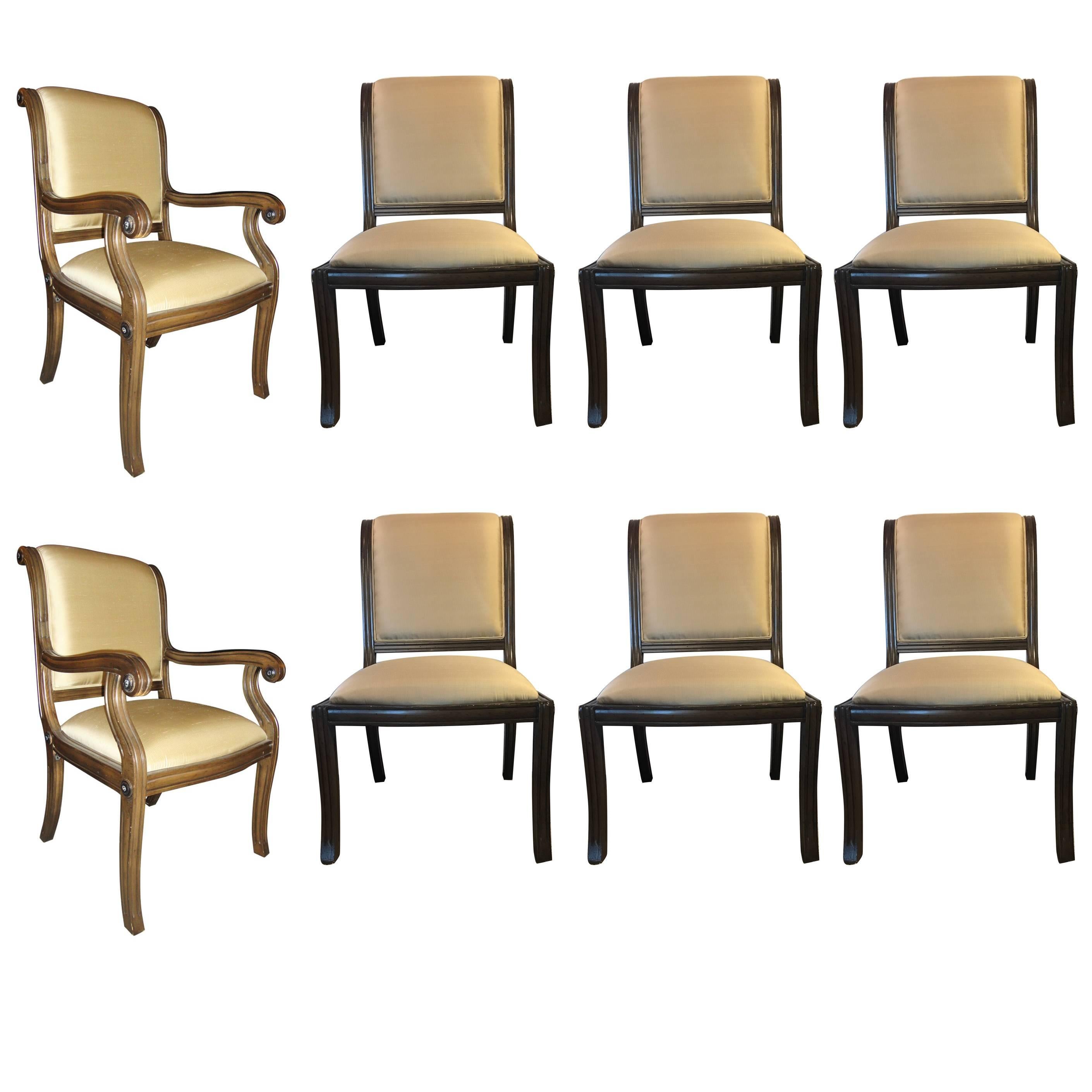 Set of Eight (two-arm and a set of six chairs)Sabre Leg Sleigh Back Dining Chair