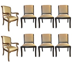 Set of Eight (two-arm and a set of six chairs)Sabre Leg Sleigh Back Dining Chair