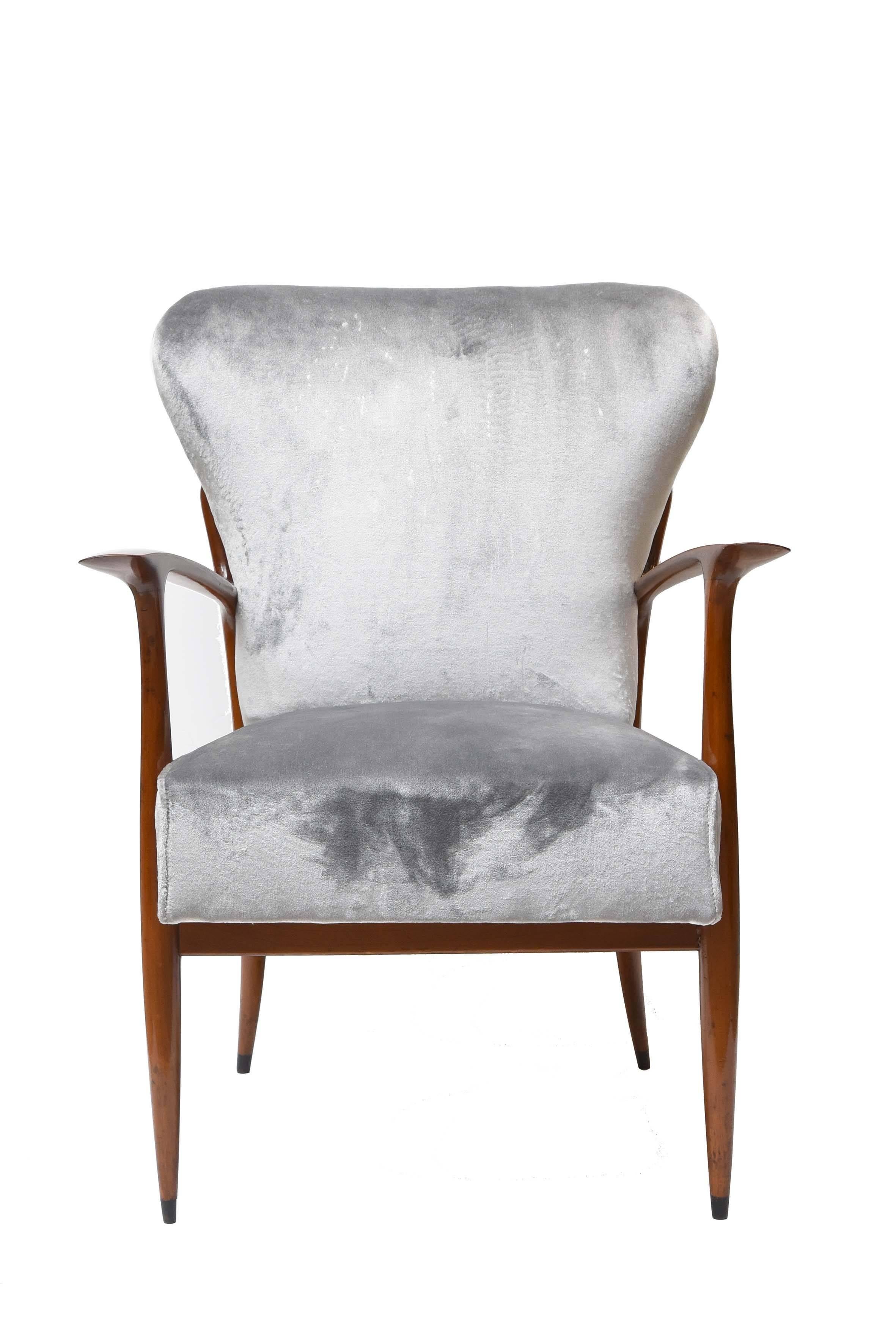 Pair of Ico Parisi Cherry Wood and Grey Velvet Fabric Italian Armchairs, 1950s  For Sale 3