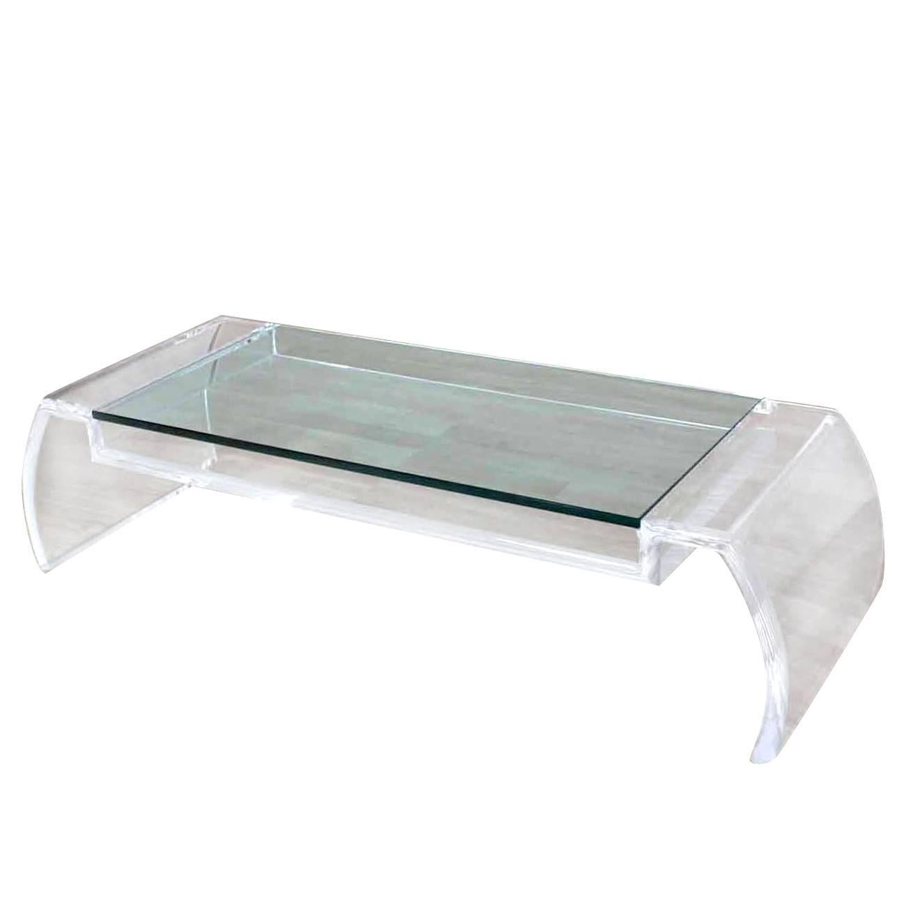 Artist Signed Sculptural Lucite Mid Century Modern Coffee Table Glass Top