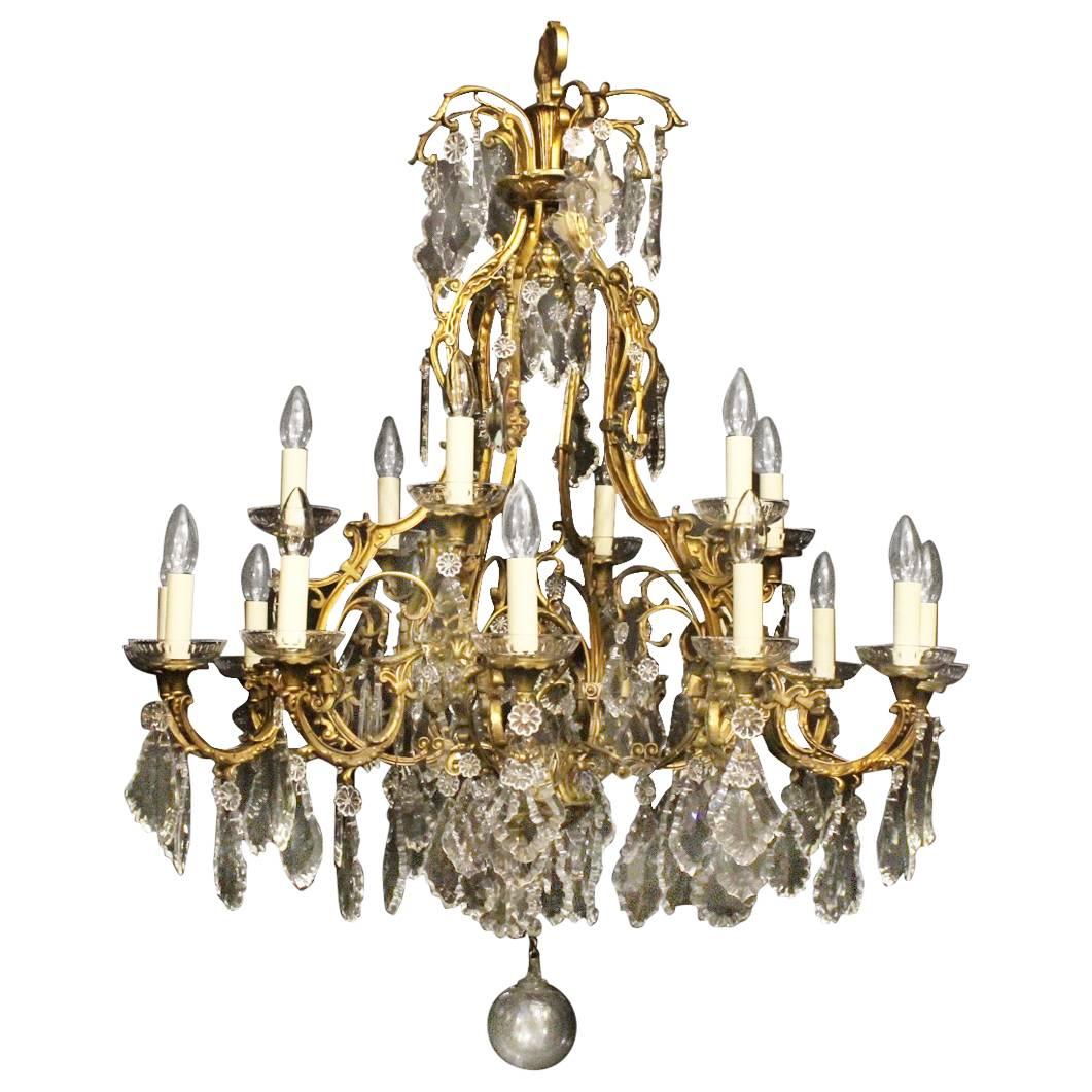 French Gilded Bronze Eighteen-Light Antique Chandelier