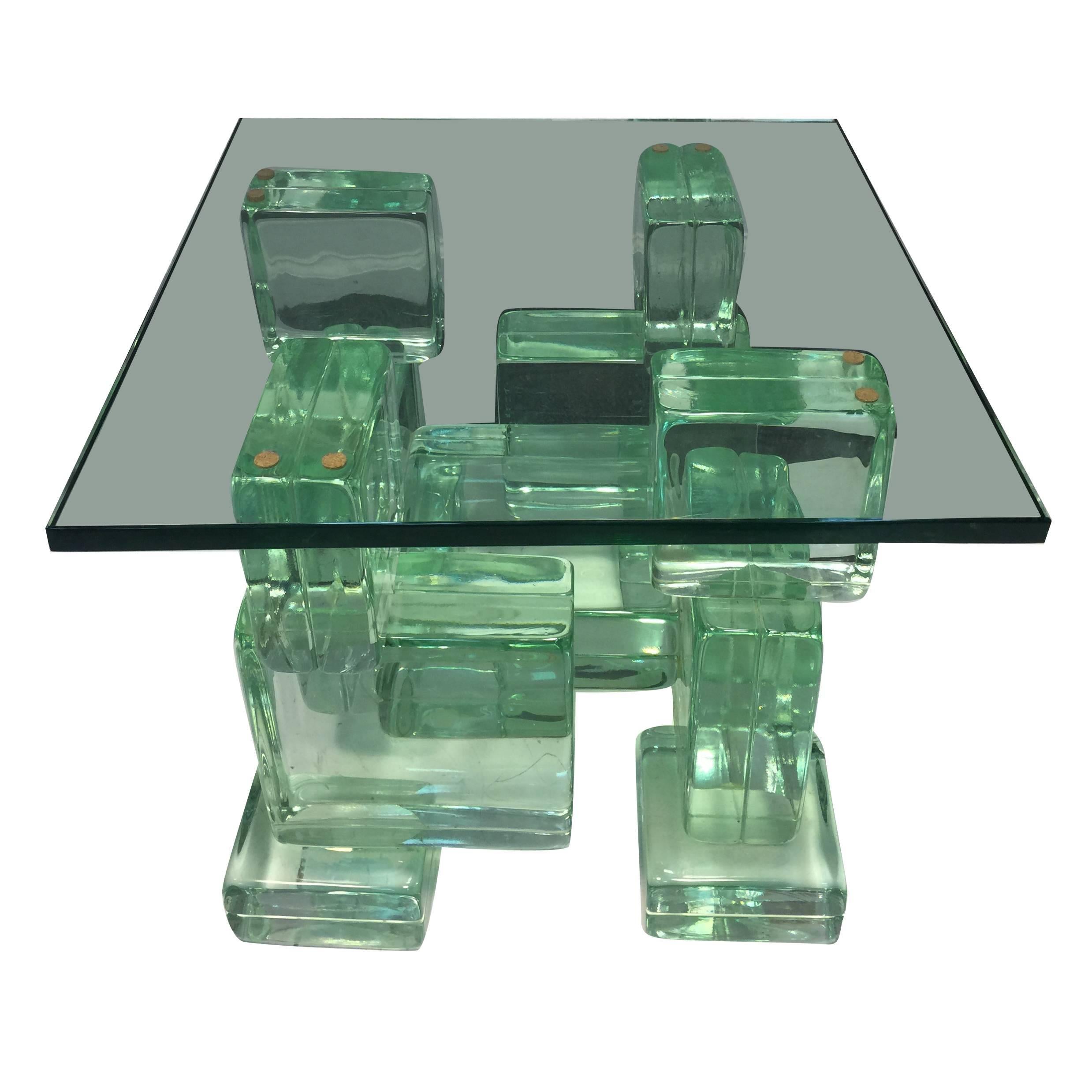 Incredible Italian Ice Glass Cube Side Table or Center Table For Sale