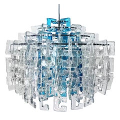 1960s Italian Interlocking Blue and Clear Murano C Link Chandelier by Mazzega