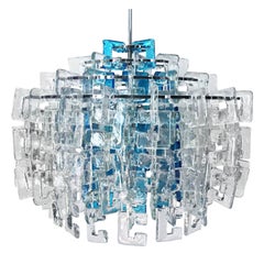 1960s Italian Interlocking Blue and Clear Murano C Link Chandelier by Mazzega