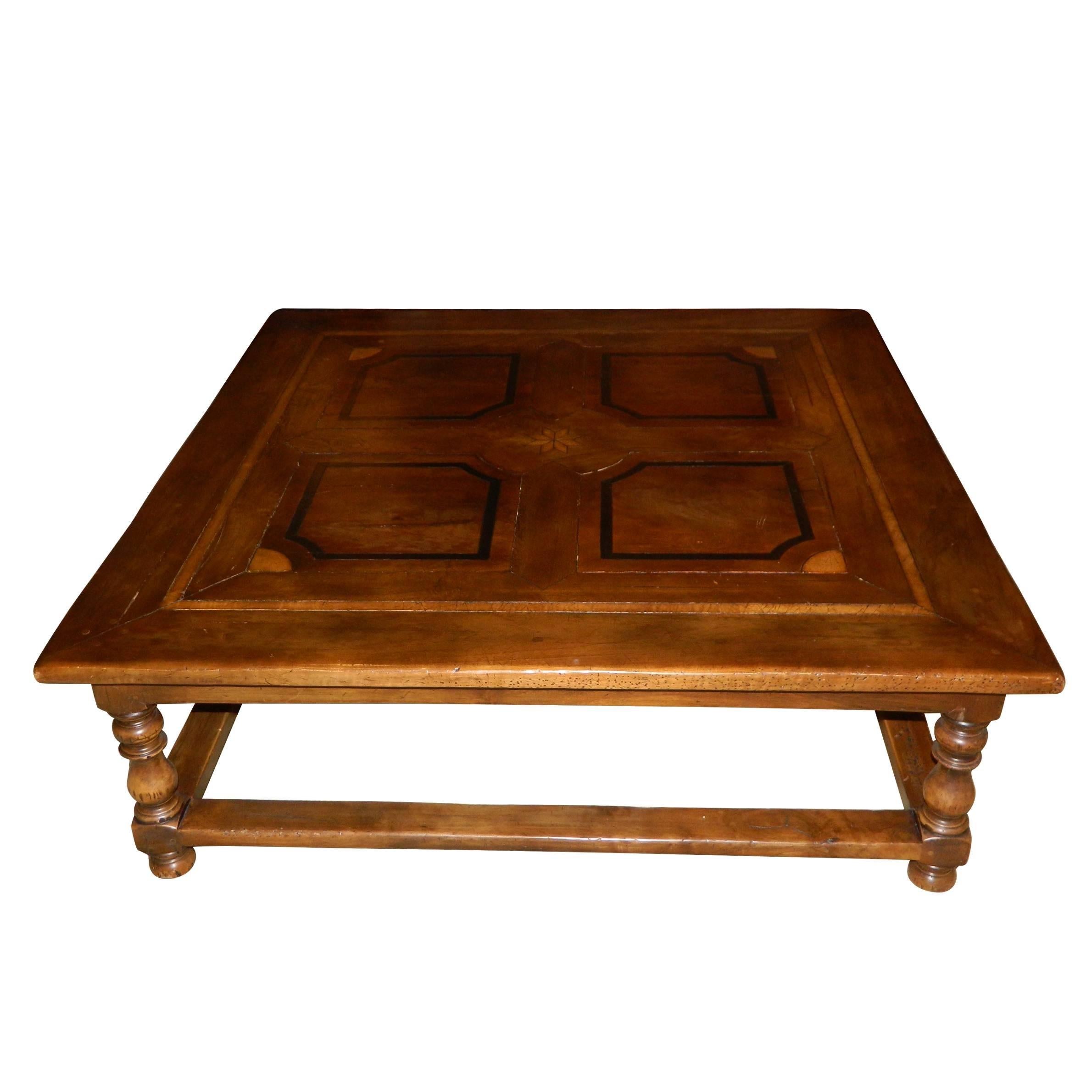 Large Square Coffee Table with Inlay Design, 20th Century
