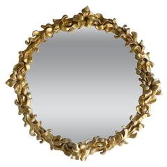 Gilt Wood French Mirror with Flowers, circa 1900