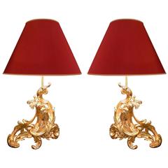 Pair of Lamps Made from Gilt Bronze Chenets