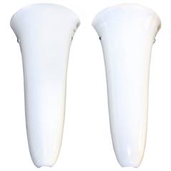 Pair Tall Vistosi Murano White Glass Sconces