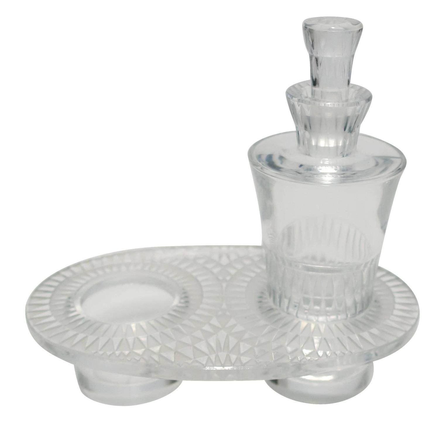 Vintage Lalique Art Deco Crystal Perfume Bottle and Holder Base For