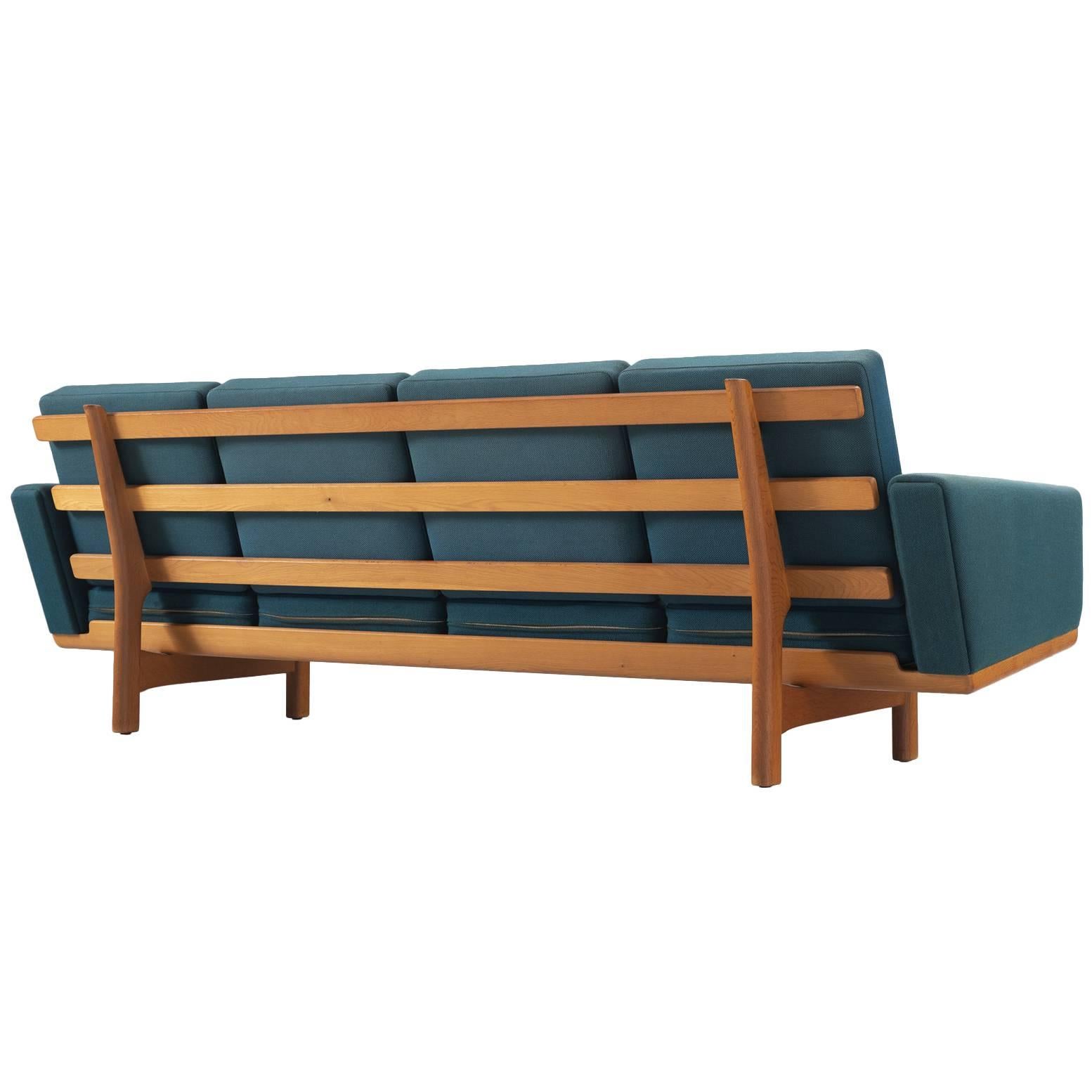 Hans Wegner Sofa in Oak and Petrol Upholstery for GETAMA