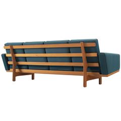 Hans Wegner Sofa in Oak and Petrol Upholstery for GETAMA