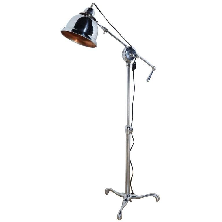 Club Health Products Adjustable Nickel Floor Lamp with Copper Lined Shade, 1930s For Sale