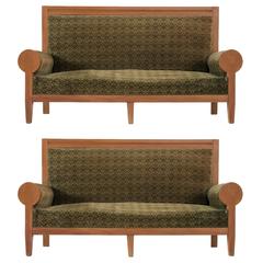 Pair of Italian High Back Sofa's in Green Fabric Upholstery 5