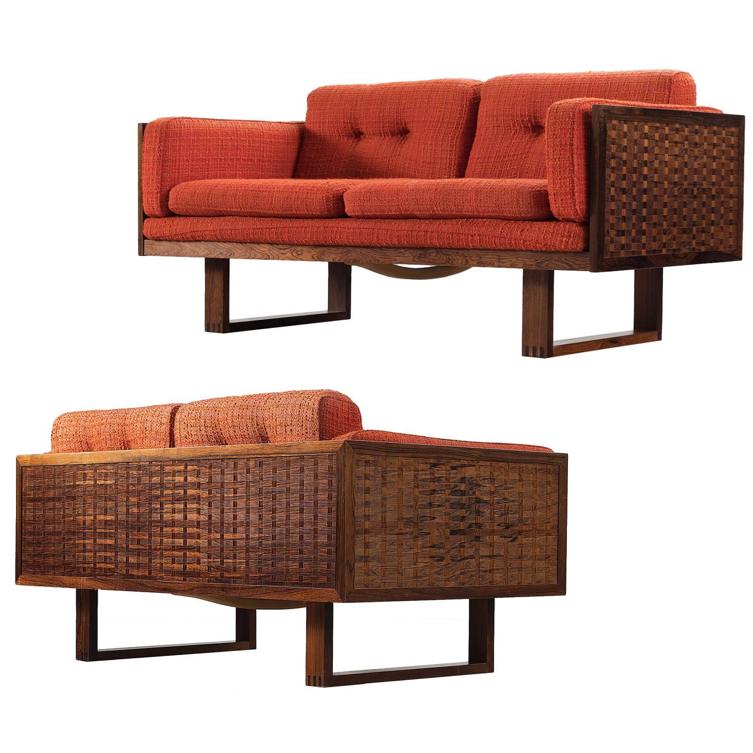 Paul Cadovius Set of Two Small Rosewood Sofa's in Orange Fabric Upholstery