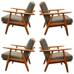 Huge Set of 4 1960 Hans Wegner Armchairs and One Ottoman for GETAMA