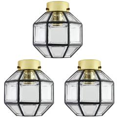 Twenty Iron and Clear Glass Flush Mount Lights by Glashütte Limburg, circa 1965 7