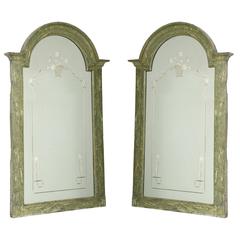 Pair of Late 19th Century Etched Mirrors in Painted Frames
