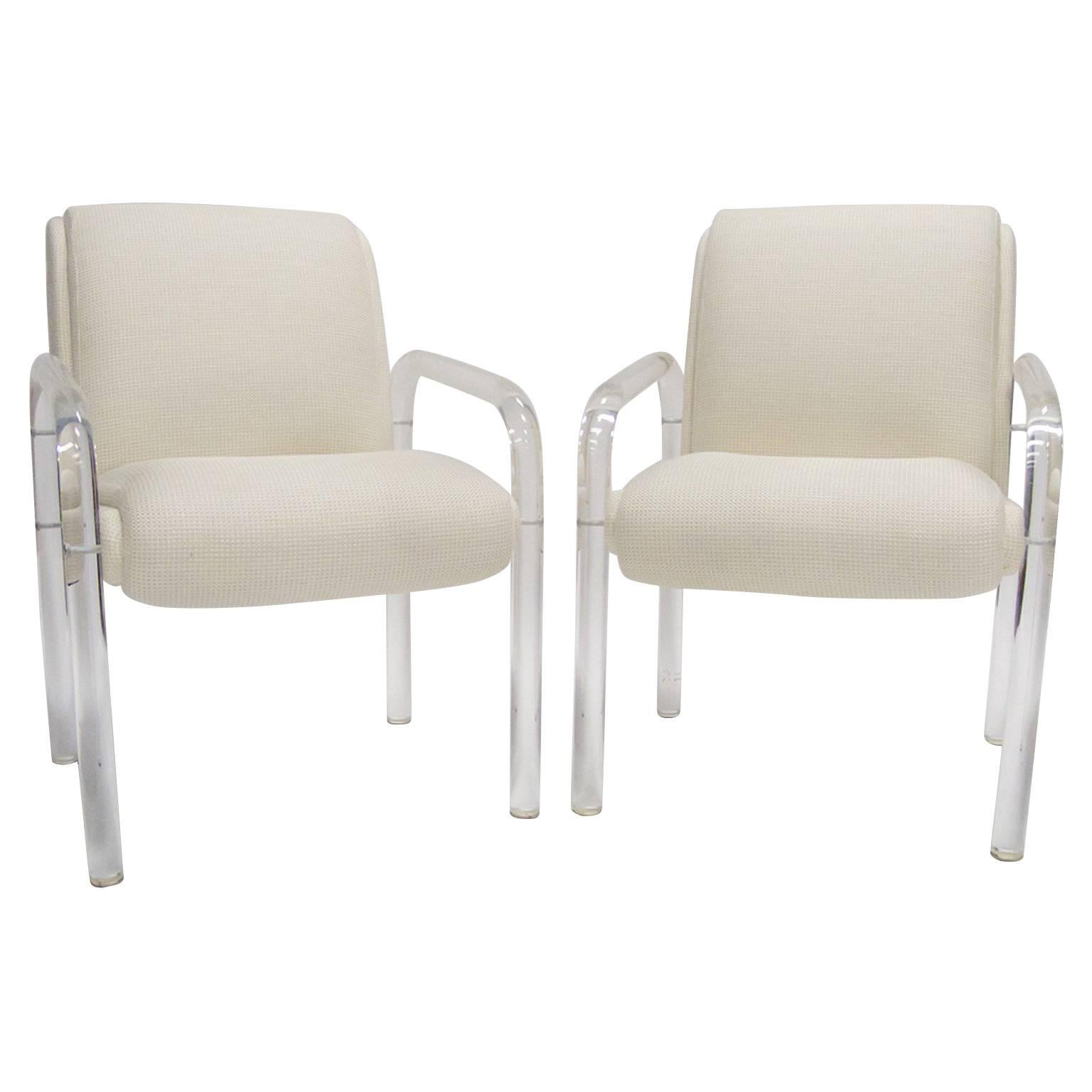 Pair  Heavy Leon / Lion in the Frost Lucite Armchairs with New White Upholstery