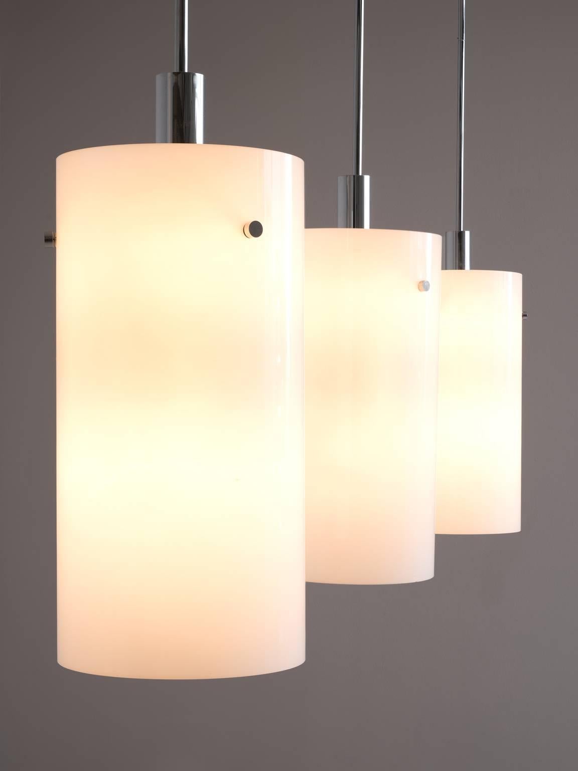 Set of Ten Large Pendants in with White Glass Shade In Excellent Condition In Waalwijk, NL