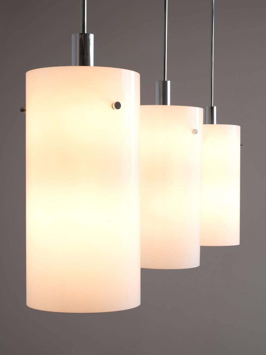 Set of Ten Large Pendants in with White Glass Shade For Sale at 1stdibs