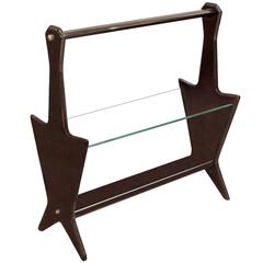 Italian Walnut and Glass Magazine Rack, 1950s 8