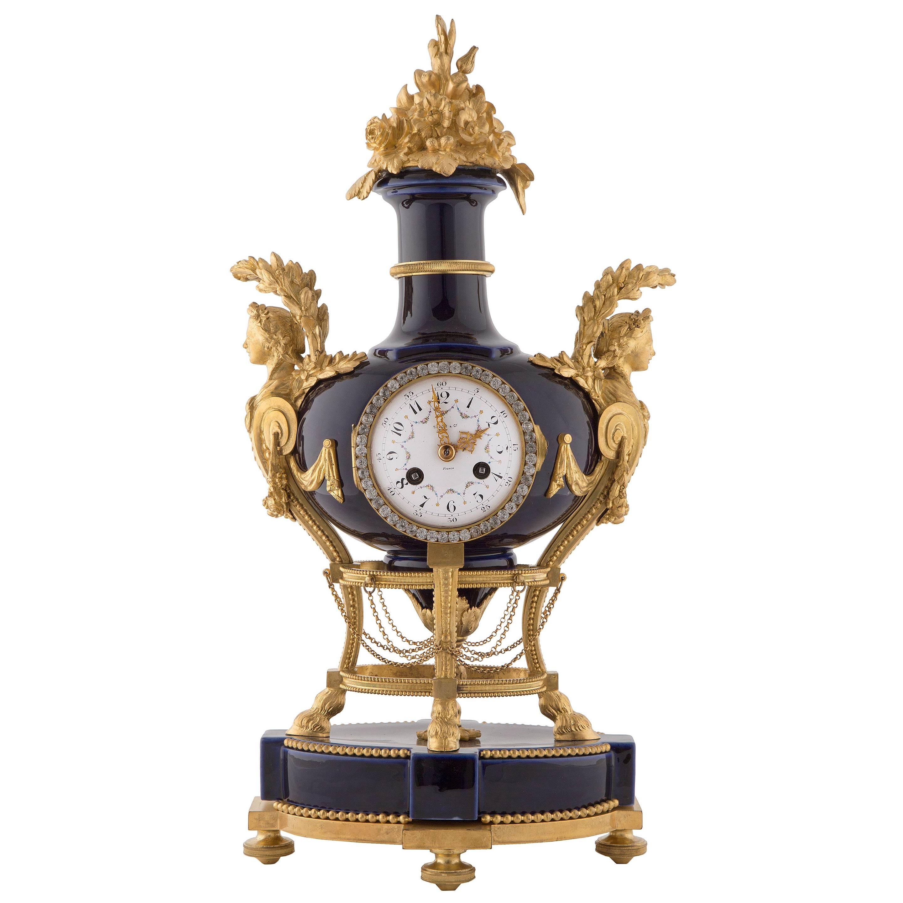 French 19th Century Louis XVI St. Ormolu and Sevres Clock by Tiffany & Co.