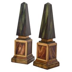 Vintage French Pair Faux Painted Theatrical Obelisks circa 1950