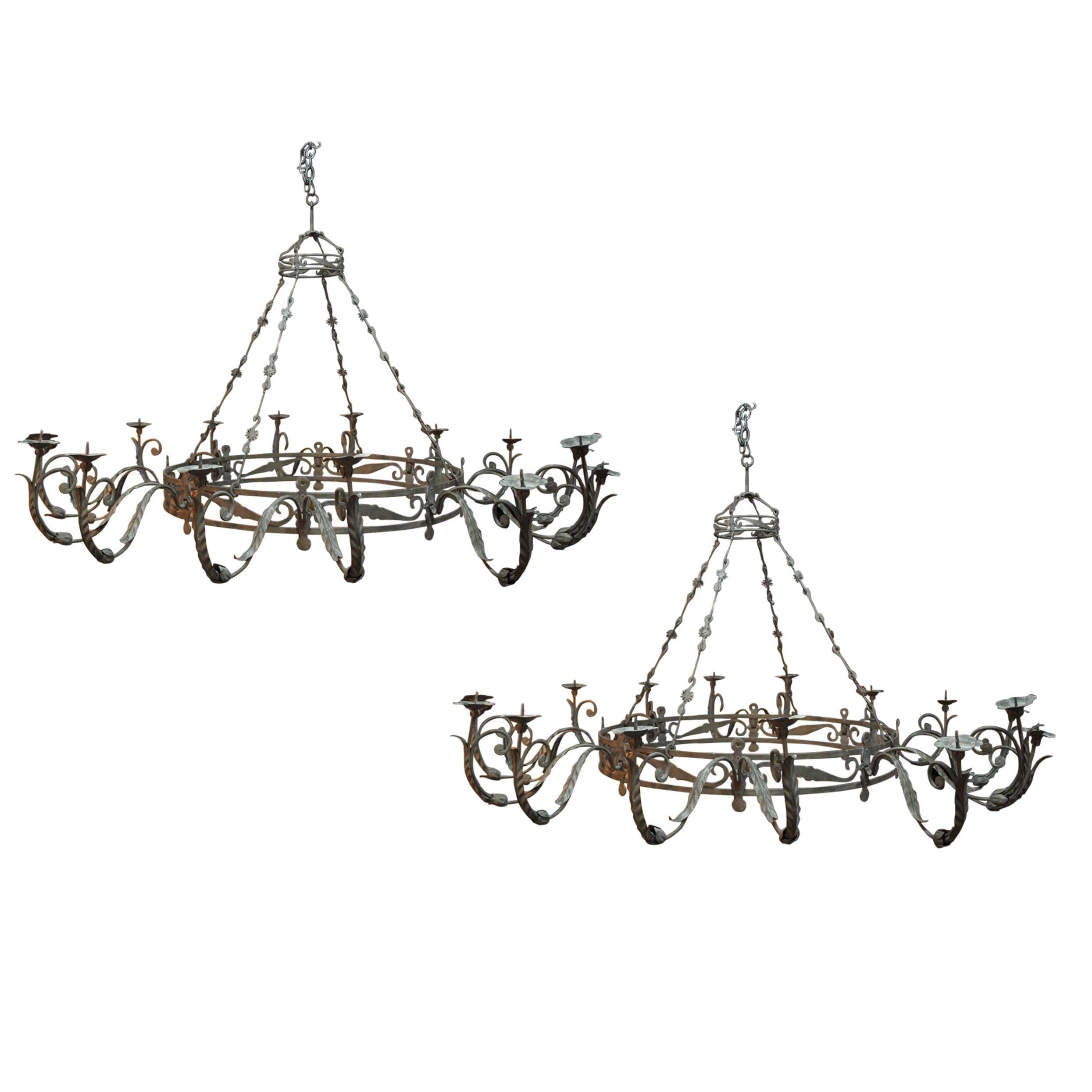 Pair of Outstanding and Monumental, Italian, Early 19th Century Iron Chandeliers
