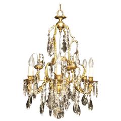 French Gilded and Crystal Six-Light Chandelier