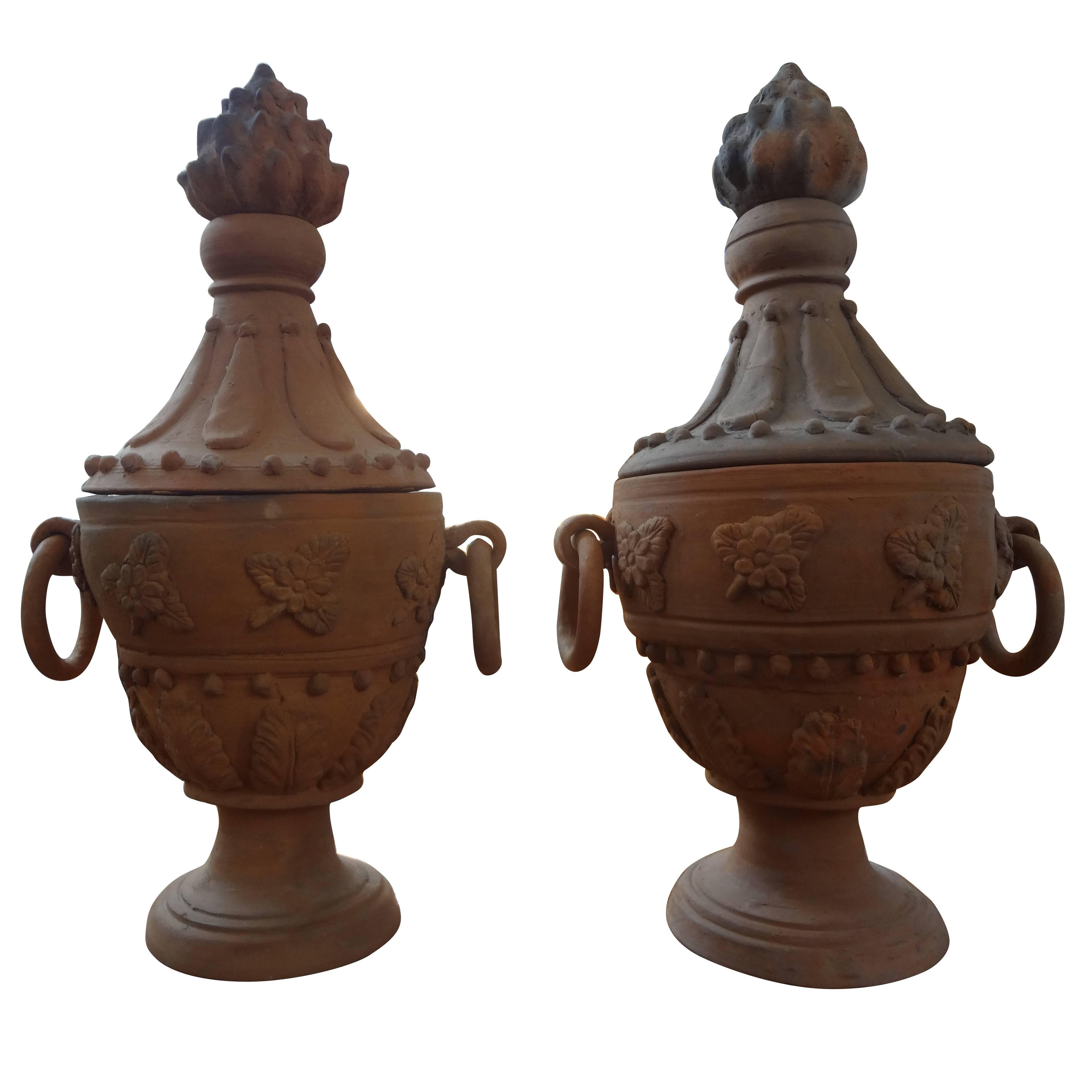 Large Pair of Neoclassical Style Terra Cotta Urns