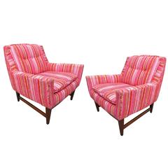 Lovely Pair of Selig Mid-Century Modern Walnut Lounge Chairs