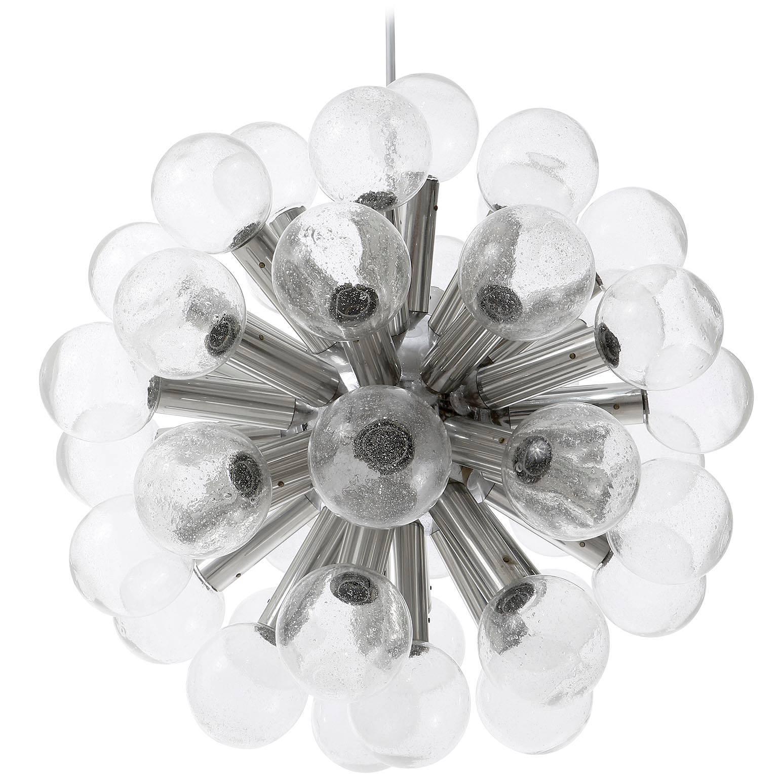 Kalmar Chandelier Pendant Light Sputnik Atomic 43-Arms Glass Aluminum 1970s