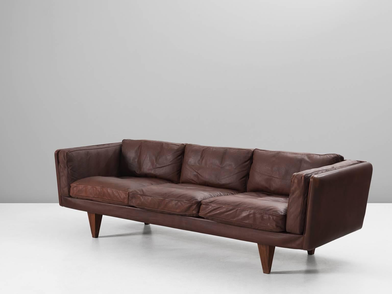 Mid-Century Modern Illum Wikkelso Completely Restored 'V11' Sofa in Brown Leather and Rosewood