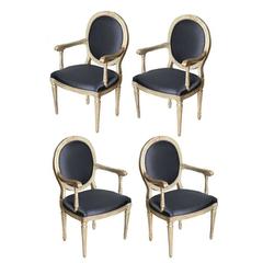 Rare Set of Four Italian Neoclassic Silver Gilt Armchairs