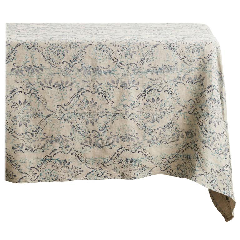 Double Damask HandPrinted 100 Linen Square Tablecloth at 1stdibs