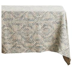 Double Damask Handprinted 100% Linen Rectangular Tablecloth