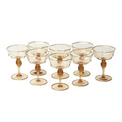 Eight Murano MVM Cappellin Amber Champagne Glasses, 1925