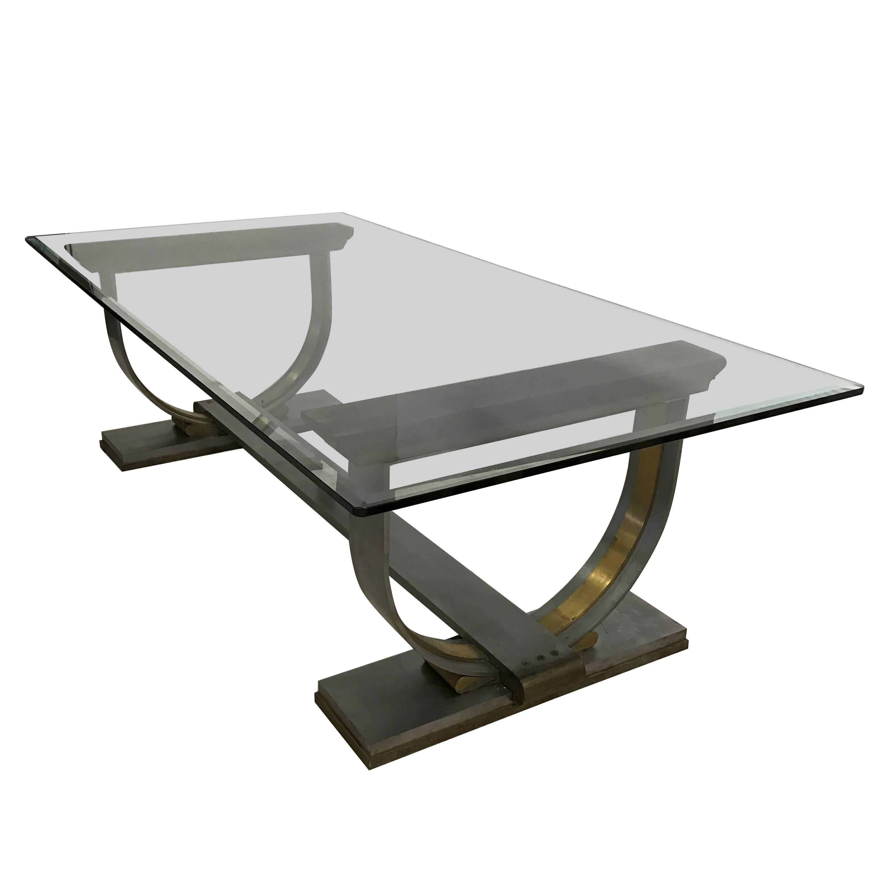 Dining Table Made of Steel and Brass Attributed to Arturo Pani For Sale