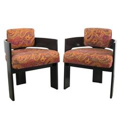 Pair of Three-Legged Milo Baughman Barrel Chairs in Original Fabric