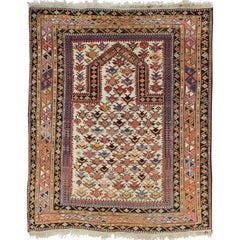 Antique Caucasian Shirvan Rug in Ivory Background, Rust, Ivory and Dark Brown