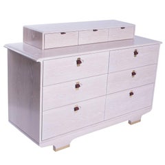 Kyoto Dresser, Whitewashed White Oak, Leather and Brass Detailing