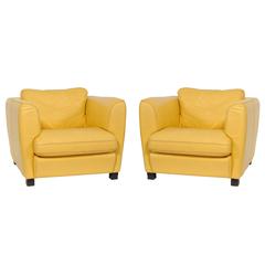Pair of French 1960s Cream/Yellow Leather Club Chairs
