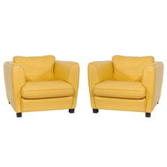 Pair of French 1960s Cream/Yellow Leather Club Chairs