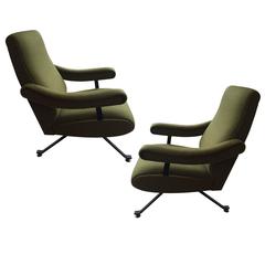 1960s Green Formanova Reclining Lounge Chairs by Giovanni Moscatelli, Pair