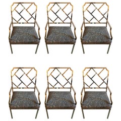 Sensational Set of Six DIA Chrome Chippendale Style Modern Dining Chairs