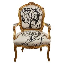 Louis XV Vergoldetes Holz und gepolsterter Sessel